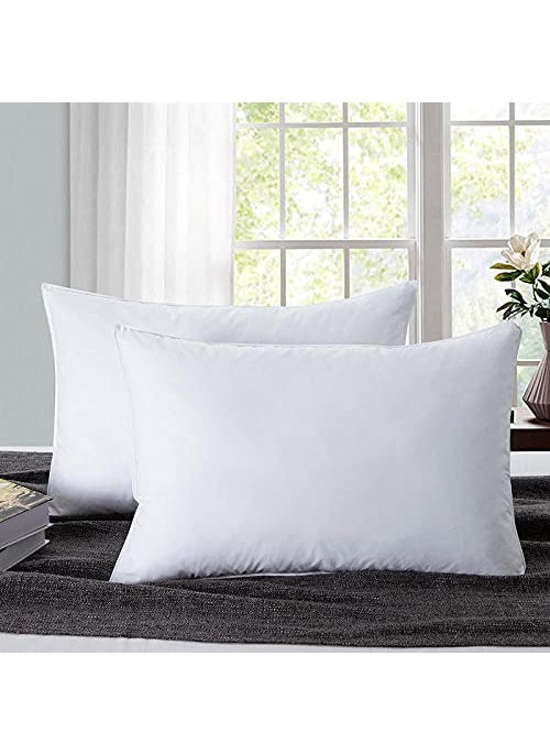 1 Pack Premium White Goose Down Feather Pillows for Back and Side Sleepers 500 TC 100 Cotton Fabric with Pillow Cover Size 20x30 inch