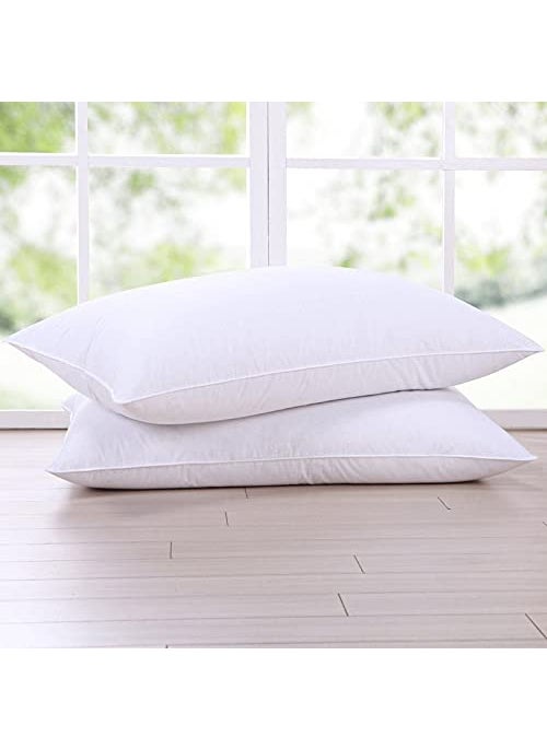 1 Pack Premium White Goose Down Feather Pillows for Back and Side Sleepers 500 TC 100 Cotton Fabric with Pillow Cover Size 20x30 inch