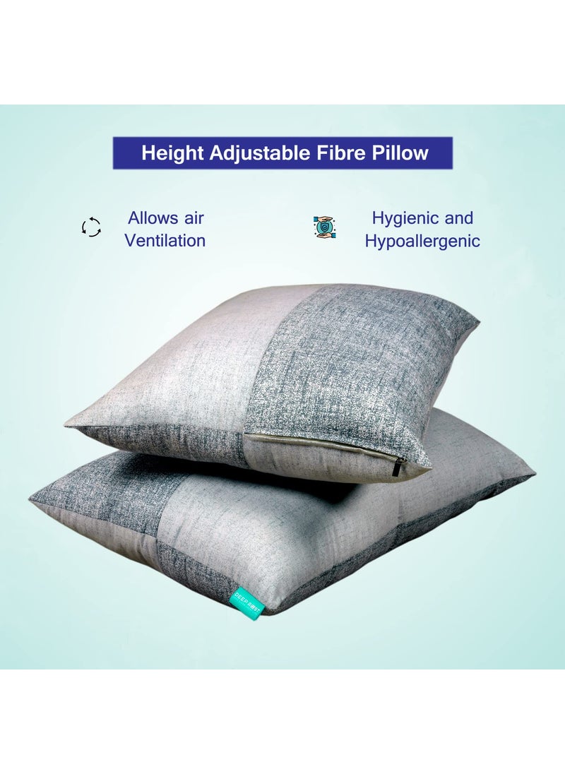 DEEP REST Height Adjustable Conjugate Fiber Pillow Set of 2 with Zip Gray 17 x 27 Inches 3 Months Warranty