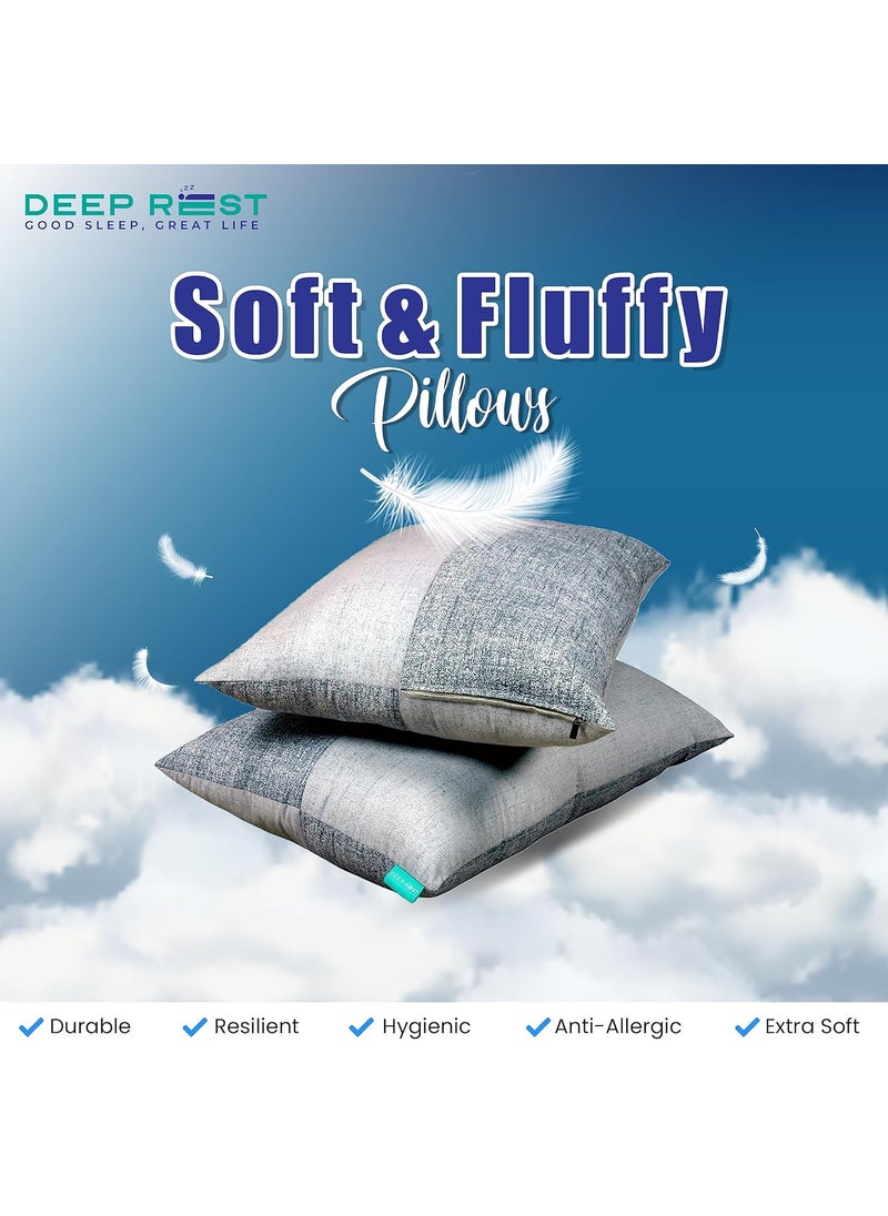 DEEP REST Height Adjustable Conjugate Fiber Pillow Set of 2 with Zip Gray 17 x 27 Inches 3 Months Warranty