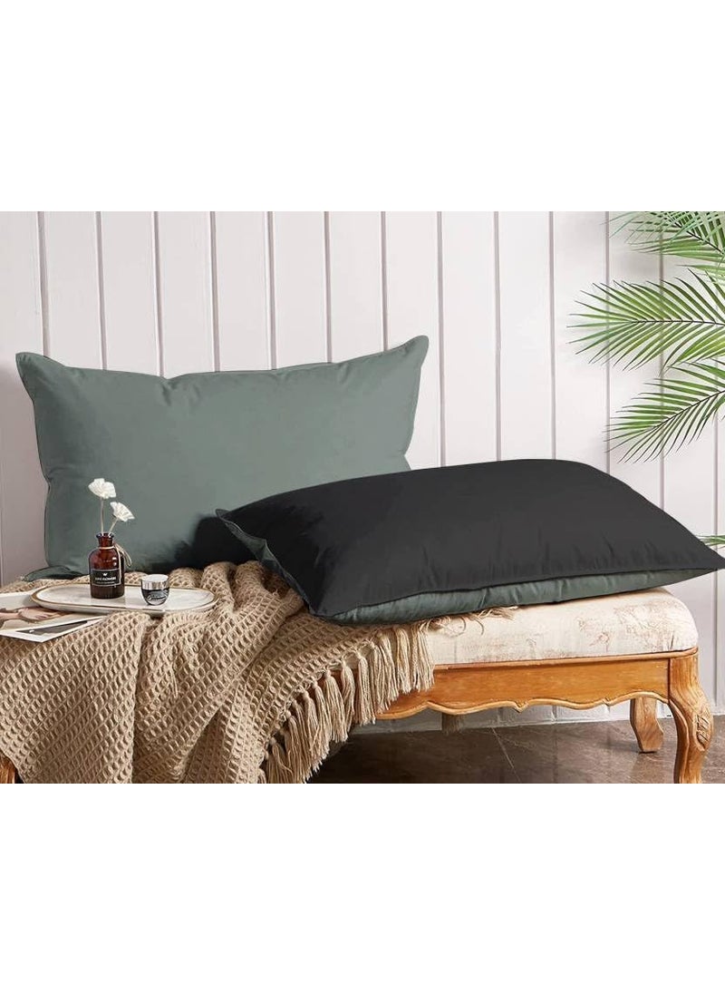 Jaipur Linen Microfiber Pillow Set of 2 for Sleeping 17 Inch X 27 Inch Grey Black