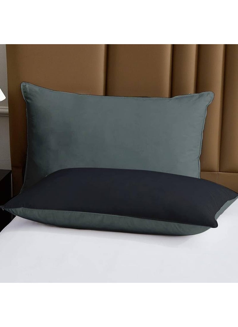 Jaipur Linen Microfiber Pillow Set of 2 for Sleeping 17 Inch X 27 Inch Grey Black