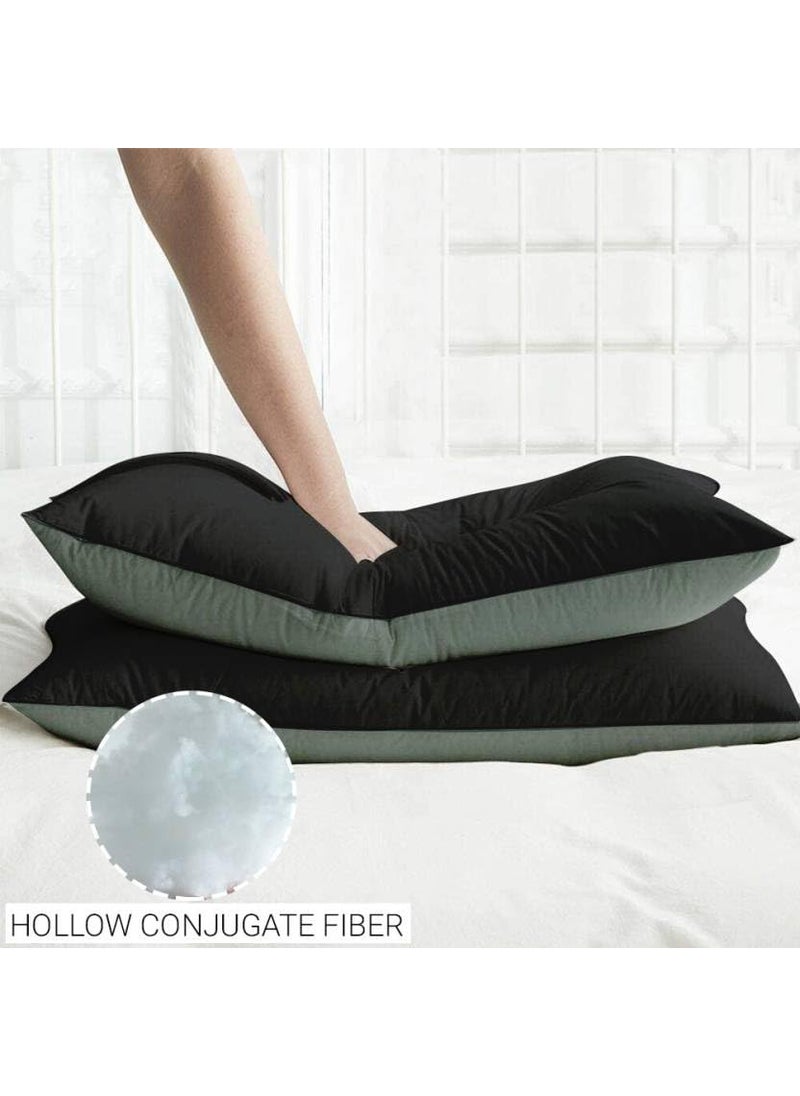 Jaipur Linen Microfiber Pillow Set of 2 for Sleeping 17 Inch X 27 Inch Grey Black
