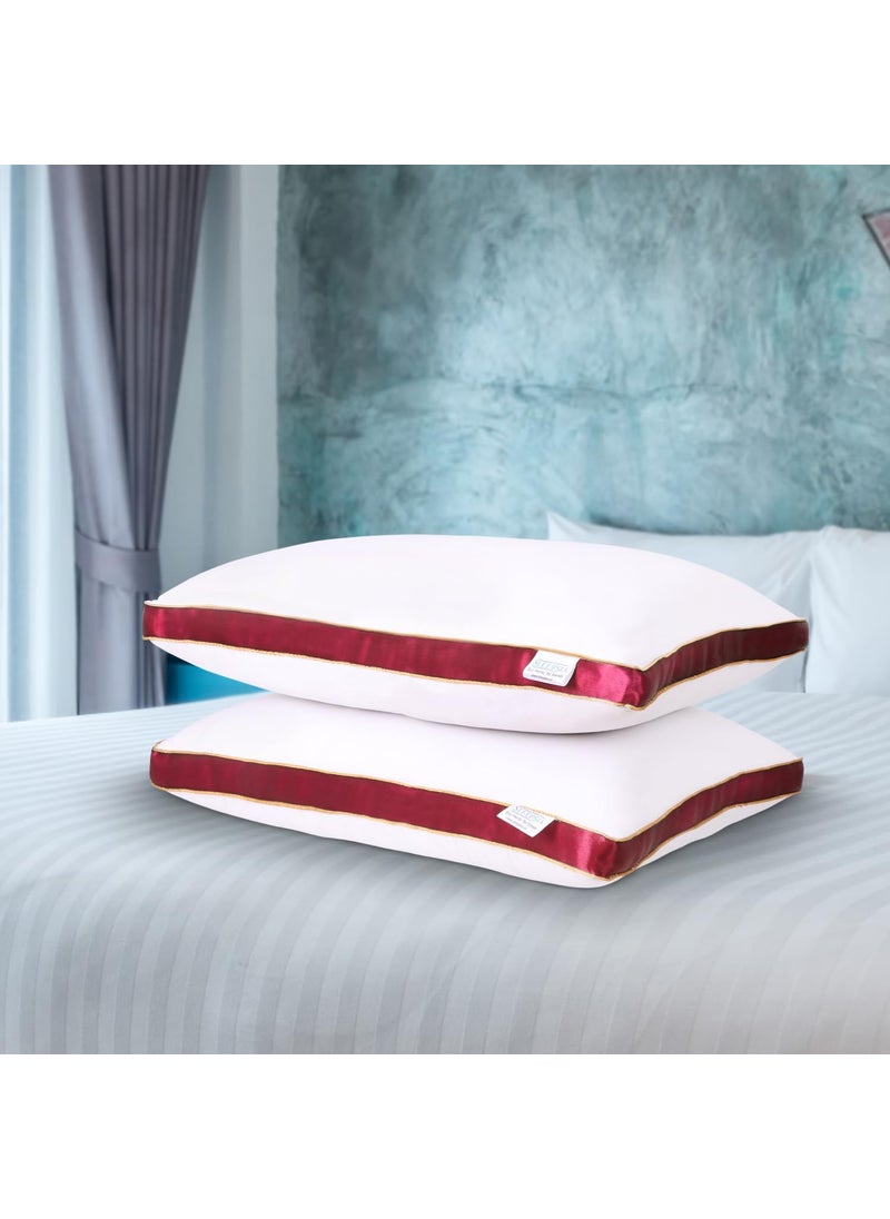 Sleepsia Microfiber Bed Pillow for Sleeping Down Alternative Ultrasoft Cotton Washable Pillow with Satin Gusset Soft Pillow with Red Decorative Stripes Queen Pack of 2