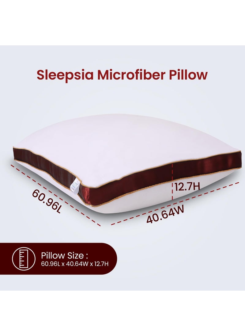 Sleepsia Microfiber Bed Pillow for Sleeping Down Alternative Ultrasoft Cotton Washable Pillow with Satin Gusset Soft Pillow with Red Decorative Stripes Queen Pack of 2