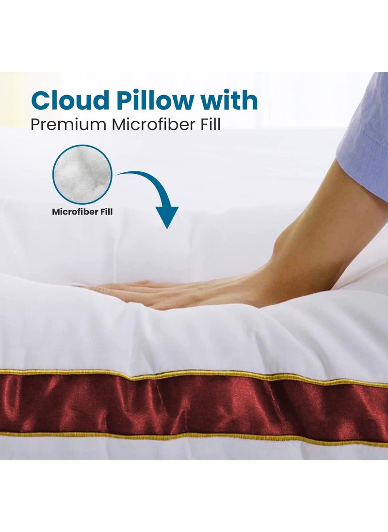 Sleepsia Microfiber Bed Pillow for Sleeping Down Alternative Ultrasoft Cotton Washable Pillow with Satin Gusset Soft Pillow with Red Decorative Stripes Queen Pack of 2