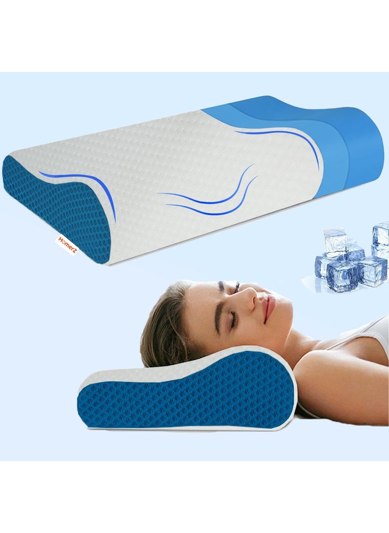 Homerz Premium Pack of 2 Orthopedic Cool Gel Infused Memory Foam Contour Pillow for Neck and Shoulder Pain Dual Height