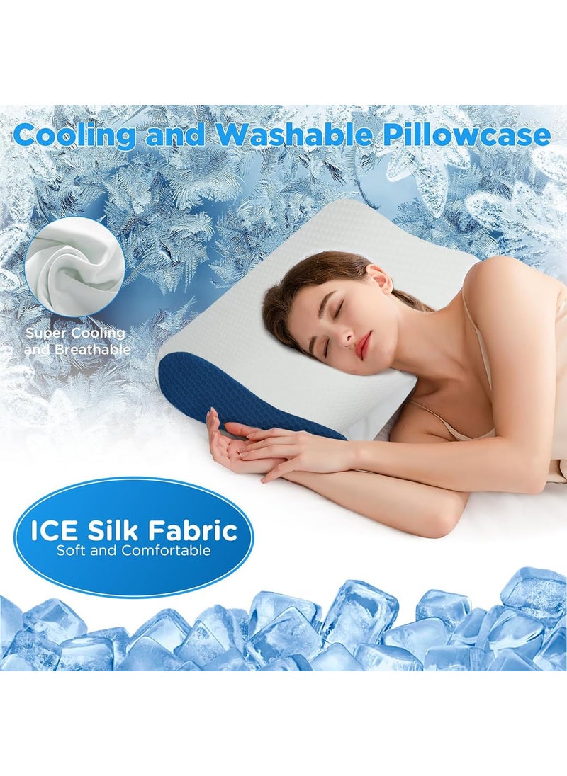 Homerz Premium Pack of 2 Orthopedic Cool Gel Infused Memory Foam Contour Pillow for Neck and Shoulder Pain Dual Height