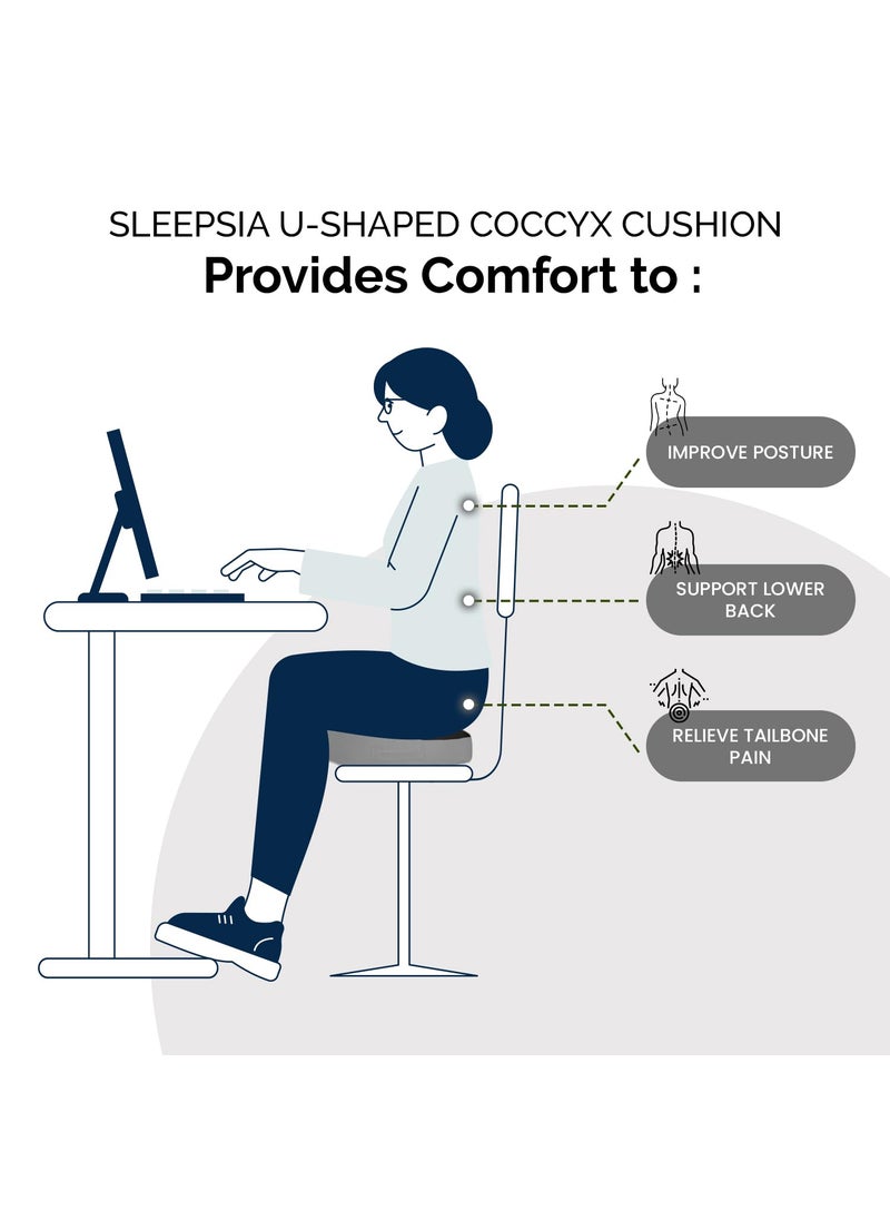 Sleepsia Doctor Recommended Orthopedic Coccyx UShape Seat Cushion Pillow for Tailbone Pain Relief 1 Year Warranty Hip Support Cushion Posture Correction Memory Foam Pillow for Sitting BlackGrey