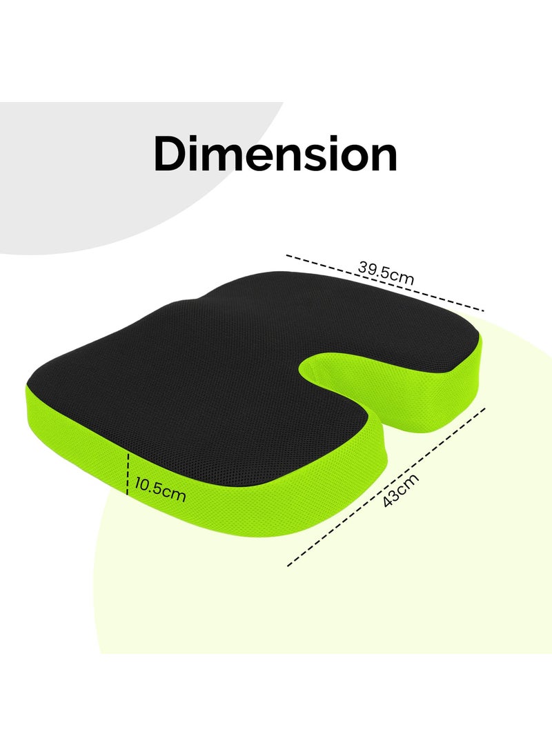 Sleepsia Premium Orthopedic UShaped Coccyx Seat CushionPillow with Memory Foam for Sciatica Tailbone and Back Pain Relief BlackGreen