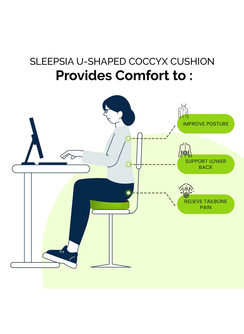 Sleepsia Premium Orthopedic UShaped Coccyx Seat CushionPillow with Memory Foam for Sciatica Tailbone and Back Pain Relief BlackGreen