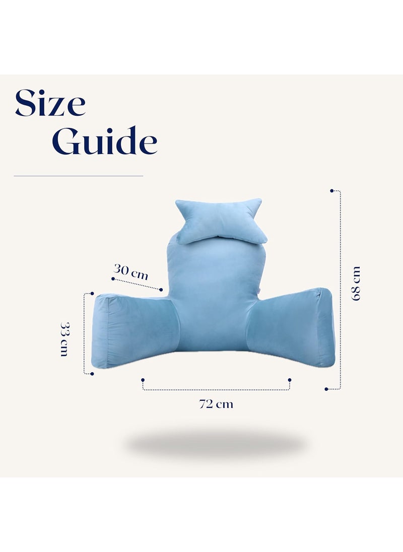 Dormyo Headrest Bear Reading Back Support Back Rest Pillow for Back Pain Bed with Support Arms Velvet Zipper Washable Cover Pillow 68x72x30 Cm Baby Blue Winters Sale