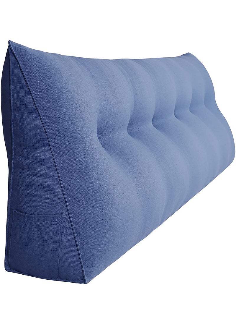 INDIDECOR 80567 Reading Bed backrest Pillow Large Wedge Pillows Throw Headboard Back Support Body Lumbar Backrest Reading Linen Blue 150 cm x 21 cm x 50 cm