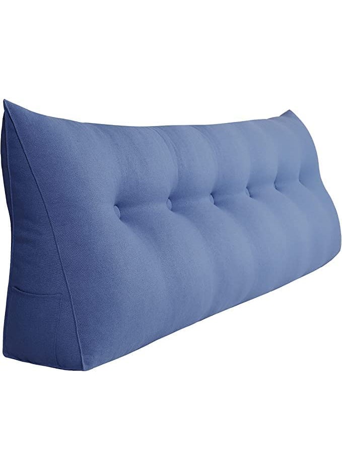 INDIDECOR 80567 Reading Bed backrest Pillow Large Wedge Pillows Throw Headboard Back Support Body Lumbar Backrest Reading Linen Blue 150 cm x 21 cm x 50 cm