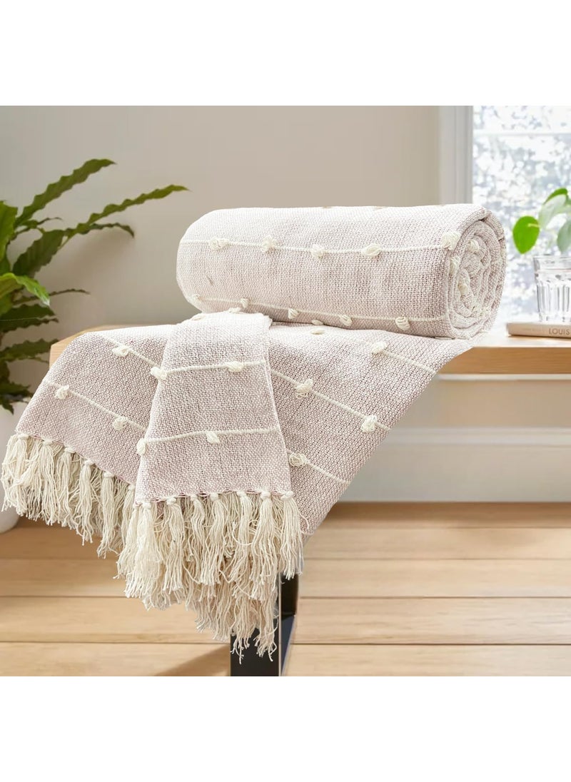 SAJAVAT HOME HandKnitted Pure Cotton 3 Seater Sofa Throw Summer Pink Throw for Living Room Bedroom Sofa Chair 82x52 Inches 208x132 CMS Pack of 1