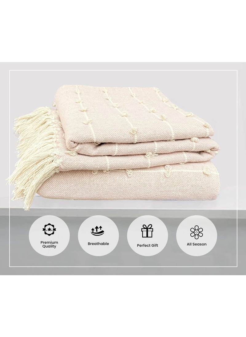 SAJAVAT HOME HandKnitted Pure Cotton 3 Seater Sofa Throw Summer Pink Throw for Living Room Bedroom Sofa Chair 82x52 Inches 208x132 CMS Pack of 1