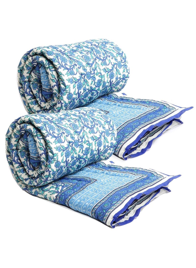 THROW KING Rajasthani Jaipuri Pure 100 Cotton Floral Printed Reversible Single Bed Jaipuri RazaiRajaiQuiltBlanketDohar Single Set of 2