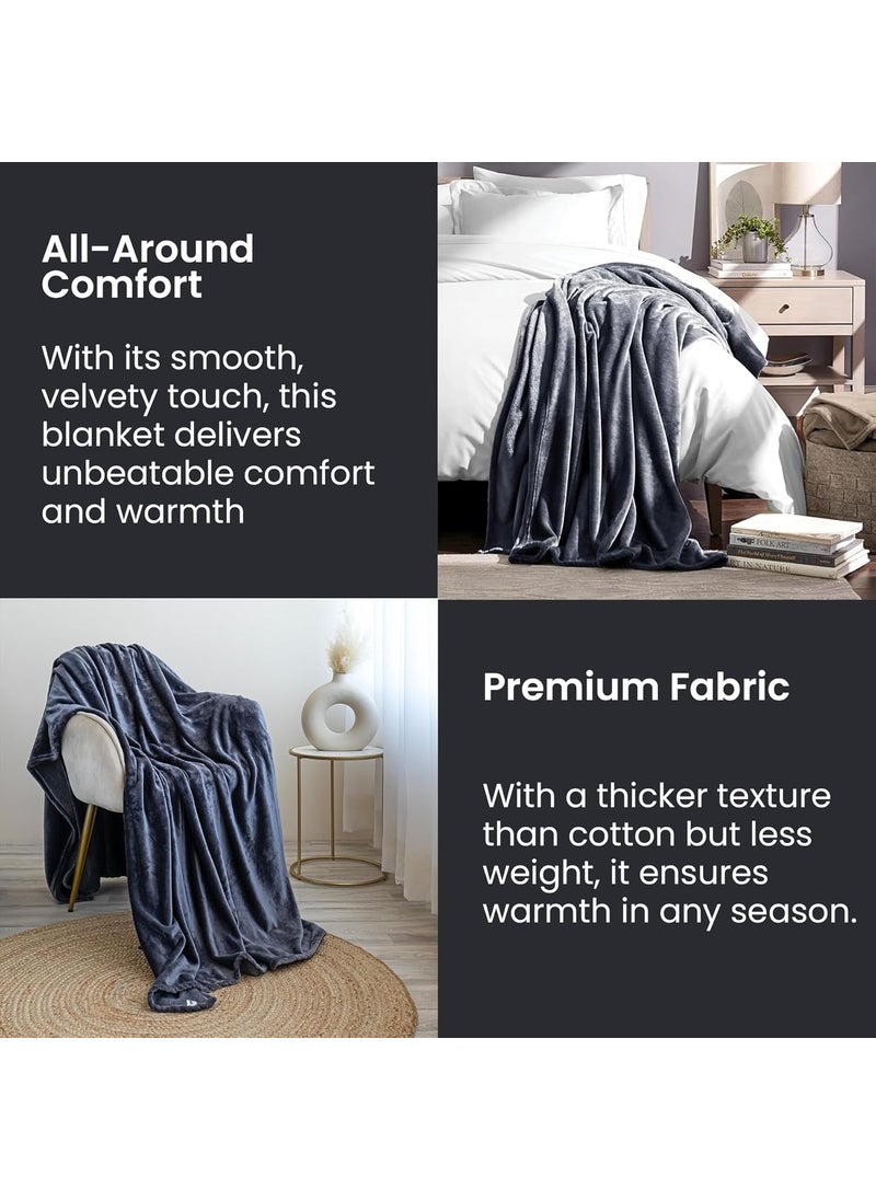 HOMEMONDE Premium Plush Throw Blanket Lightweight Luxurious Soft Flannel Ac Blanket Super Cozy and Comfy for All Seasons Double 228 X 228 Cm Grey 200 TC