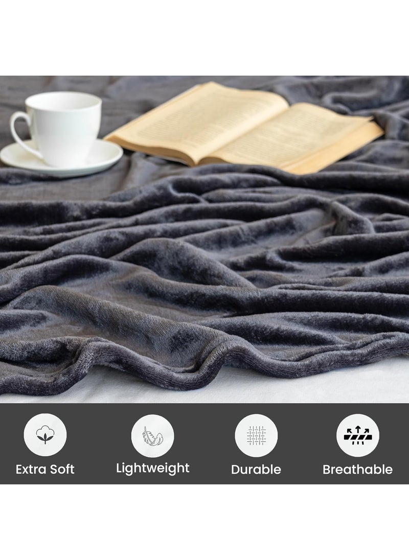 HOMEMONDE Premium Plush Throw Blanket Lightweight Luxurious Soft Flannel Ac Blanket Super Cozy and Comfy for All Seasons Double 228 X 228 Cm Grey 200 TC
