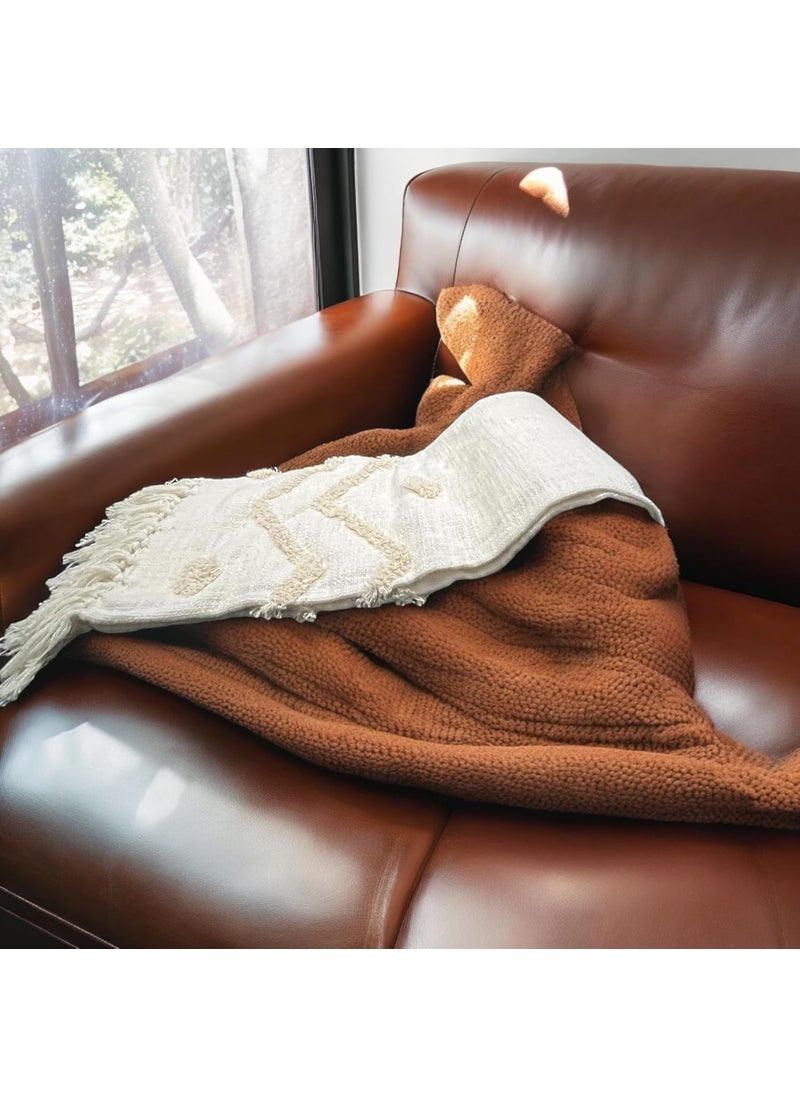Cotton Goodness Handmade Pure Cotton Sofa Throw Blanket Soft Decorative Throw for Living Room Sofa Chair and Couch Reversible and Breathable Throw Snow Tufted Size 130 x 160 cm