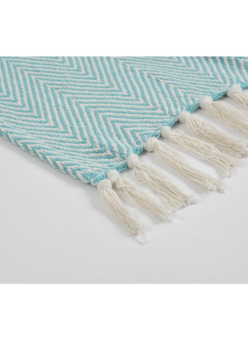 HomewayTex 100 Cotton Chevron Woven Sofa ThrowBed Throw ThrowAC Blankets etc Size130x180Cms OR 52X72 Inches ColourAqua