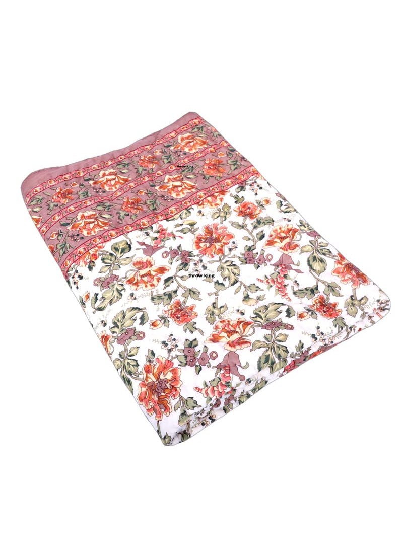 THROW KING Rajasthani Traditonal Hand Made Pure Cotton Light Weight Floral Desing Soft Single Bed Jaipuri razaiRajaiQuiltBlanketDohar Pack of 1