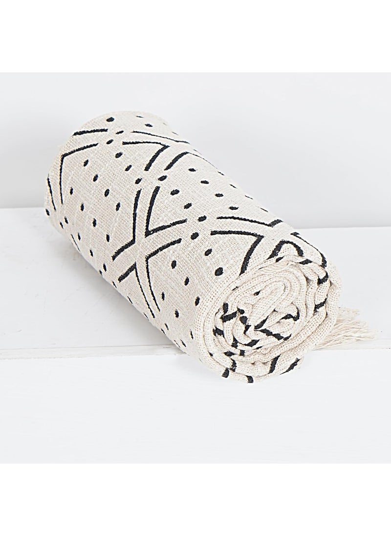 DecorAvenue Hand Block Printed Boho Throw Blanket 100 Cotton Throw for Sofa Couch Cover Living Room Bedroom with Tassels Off White Diamond 50 x 70 Inches 120 x 170 cm