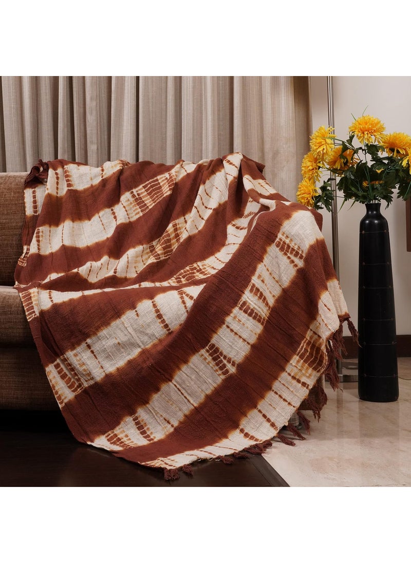 HOMEMONDE Cotton Throw Blankets 50x70 Inches Sofa and Couch Throws for Home Decorative Rust Tie Dye