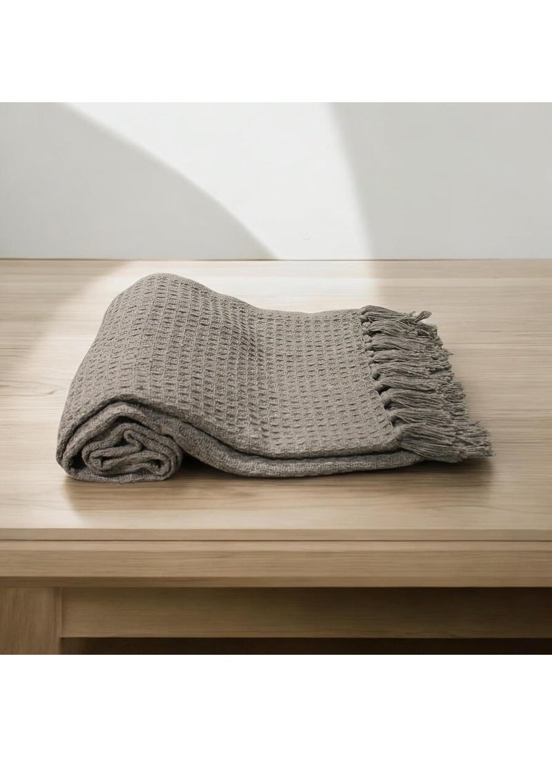 XY DECOR Cotton Throw Blanket125x150 cm Throws for Sofa and Couch 3 Seater 120 TC with Fringes Colour Darkgrey