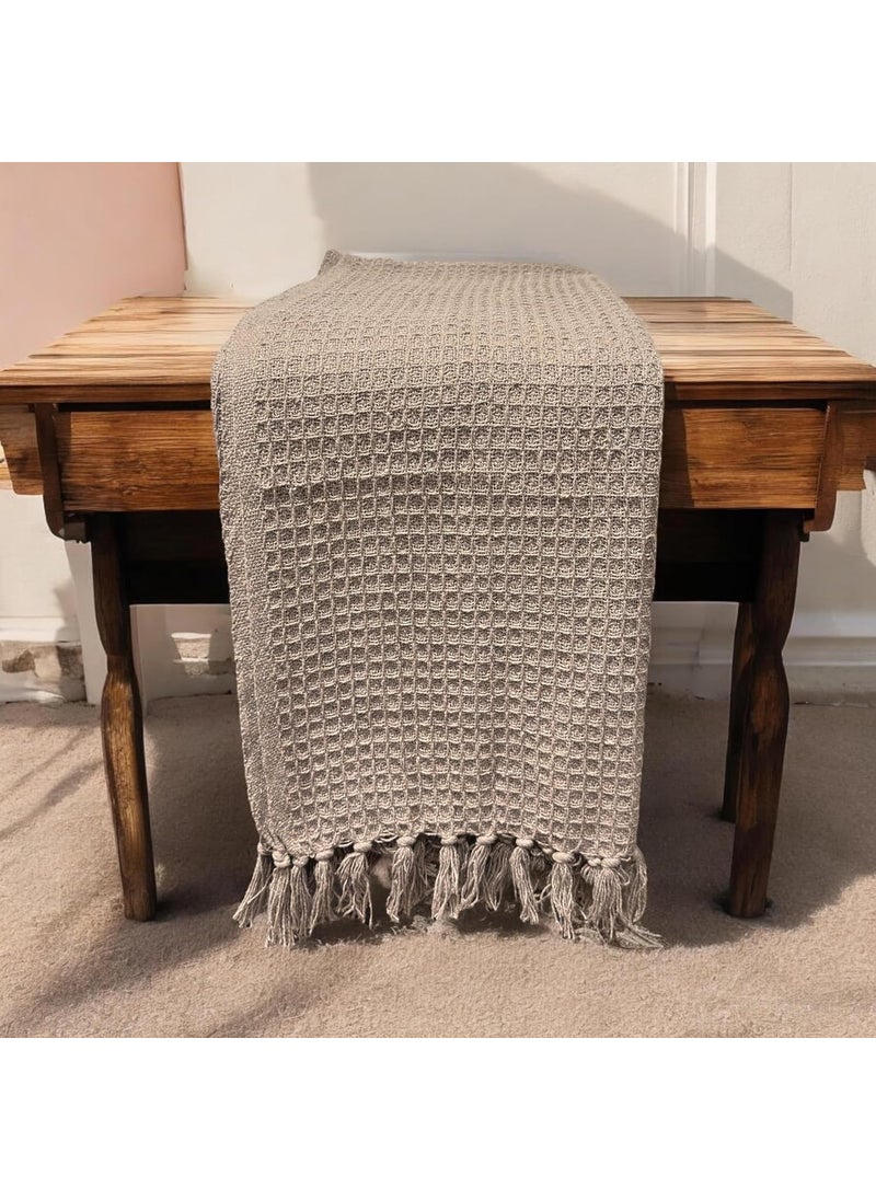 XY DECOR Cotton Throw Blanket125x150 cm Throws for Sofa and Couch 3 Seater 120 TC with Fringes Colour Darkgrey