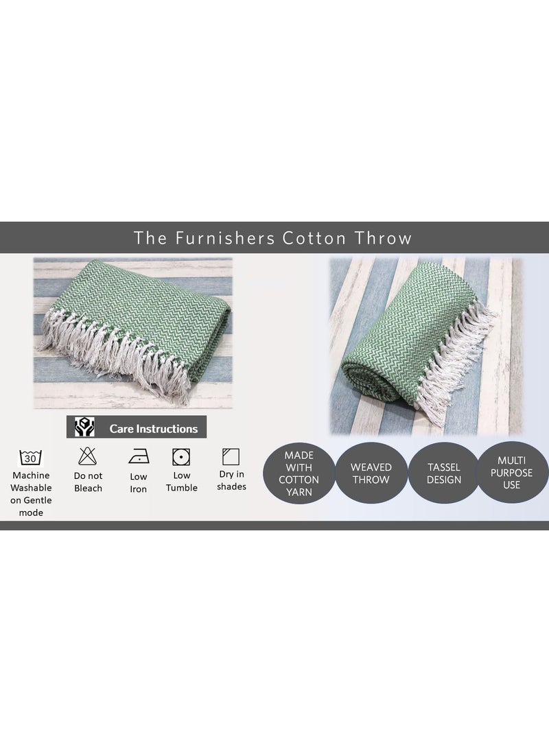 The Furnishers Chevron 78x60 Inch Reversible Cotton Throw Blanket with Tassels Blanket for Living Room Sofa Bed Chair Picnic Used for Gift Green Narrow Chevron Size 200x150 Cm