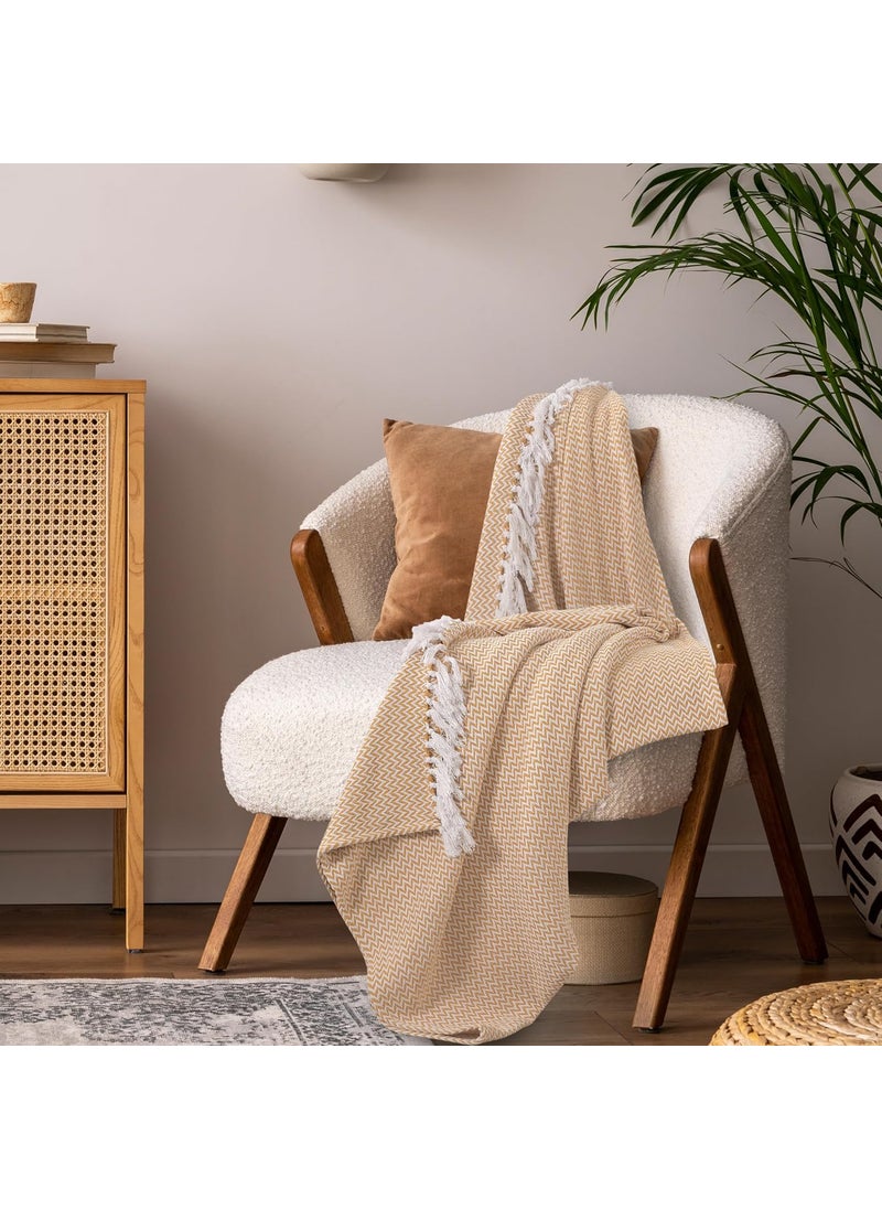 SASHAA WORLD Chevron Delight Yellow Ivory Versatile Cotton Throw Blanket Ideal for Living Room Sofa Bed and Chair 180X130 Cm