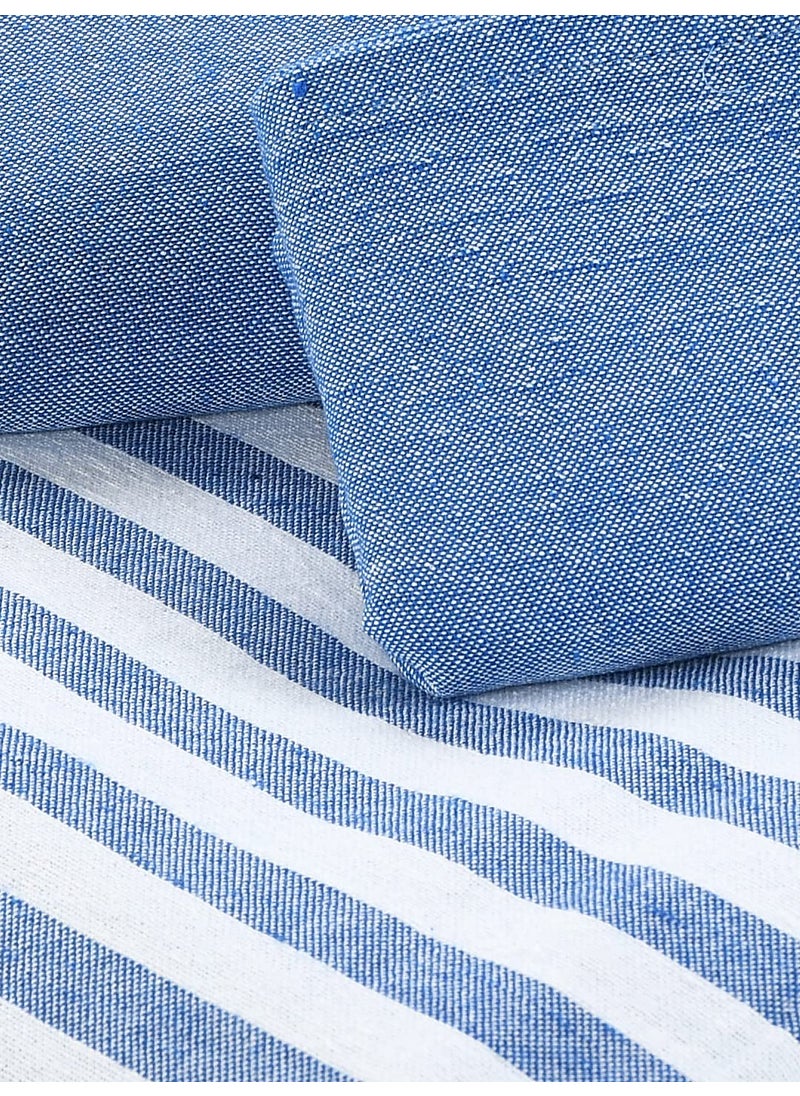 SARAL HOME EASY LIVING Cotton Striped King Size Bedsheet With 2 Pillow Covers Blue100X108150 Tc