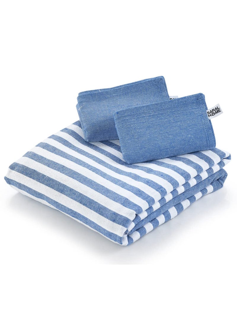 SARAL HOME EASY LIVING Cotton Striped King Size Bedsheet With 2 Pillow Covers Blue100X108150 Tc