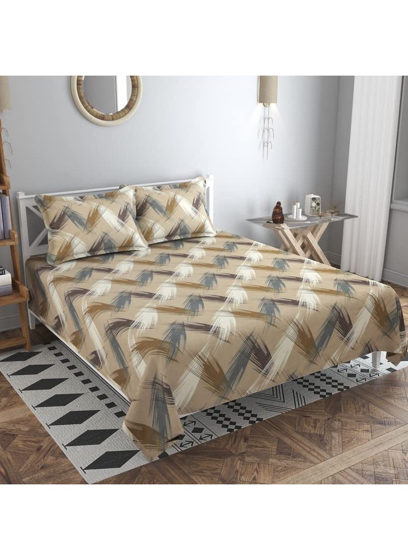 VAS COLLECTIONS 220 TC 100 Cotton Kingston Collection Super King Size Bedsheets with 2 King Size Pillow Covers Luxury Soft Sheets 3pcs Set 108x108 inches Beige White