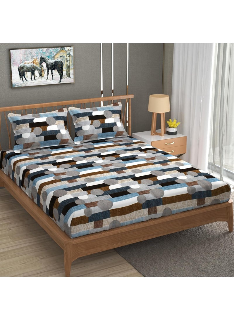 REALDREAM Flat Bedsheet King Size Bed Glace Cotton Super King Size Printed Flat Double Bedsheet with 2 Pillow Covers Super King Size Bedsheets 108 x 108 Inches CirclsMulti