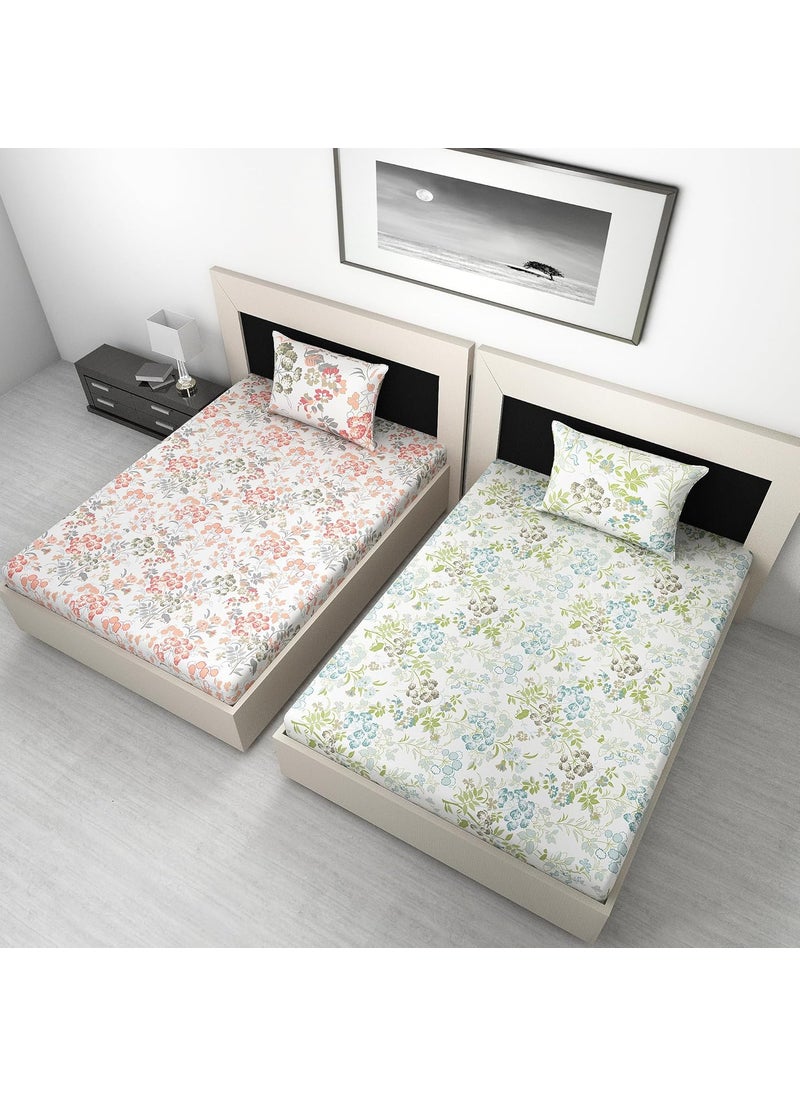 Divine Casa 144 Tc Floral Printed 100 Cotton Set Of 2 Bedsheet Combo For Single Bed 145 X 223 Cm Papaya Punch Green Banana
