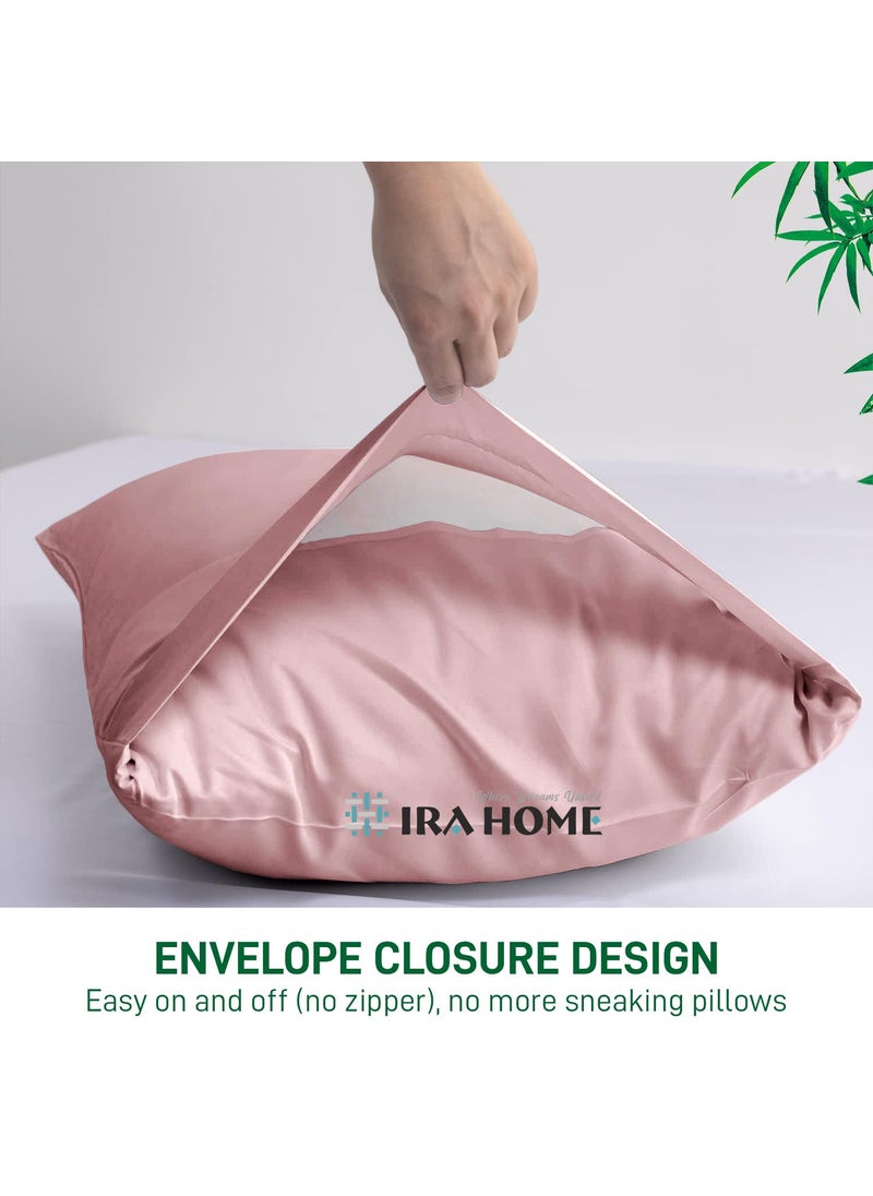 IRA HOME 100 Bamboo Organic 4Pieces King Size Bed Sheet Set Viscose Luxuriously Soft Cooling Double Stitching Pack of 4 1 Flat Sheet 1 Fitted Sheet 2 Pillowcases Rose Pink