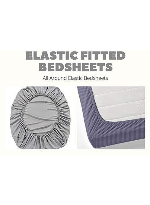 Castiqa Cotton Feels All Over Elastic Fitted Bedsheet Set Perfect Upto 10inch Mattress with 2 Matching Pillow Covers Size18x28inch Queen Size 60x78 Black Stripes