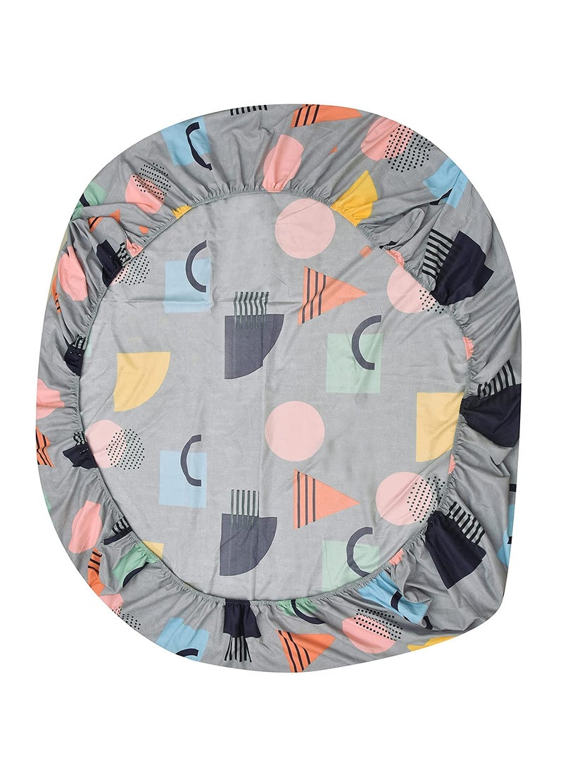 THE HOME STYLE Cotton Feel Glace Cotton Elastic Fitted All Around Elastic Printed Queen Size Double Bed Bedsheet with 2 Pillow Cover 60x78 Classic Grey