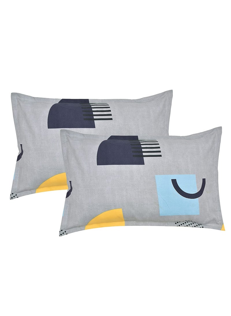 THE HOME STYLE Cotton Feel Glace Cotton Elastic Fitted All Around Elastic Printed Queen Size Double Bed Bedsheet with 2 Pillow Cover 60x78 Classic Grey