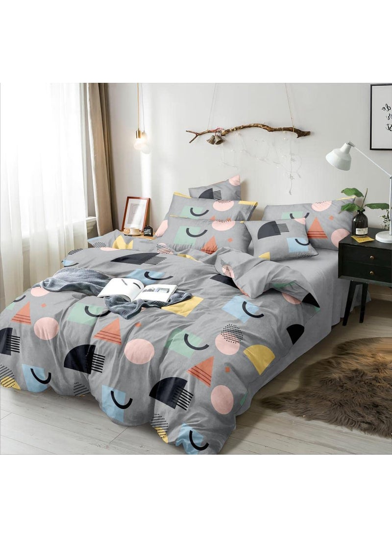 THE HOME STYLE Cotton Feel Glace Cotton Elastic Fitted All Around Elastic Printed Queen Size Double Bed Bedsheet with 2 Pillow Cover 60x78 Classic Grey