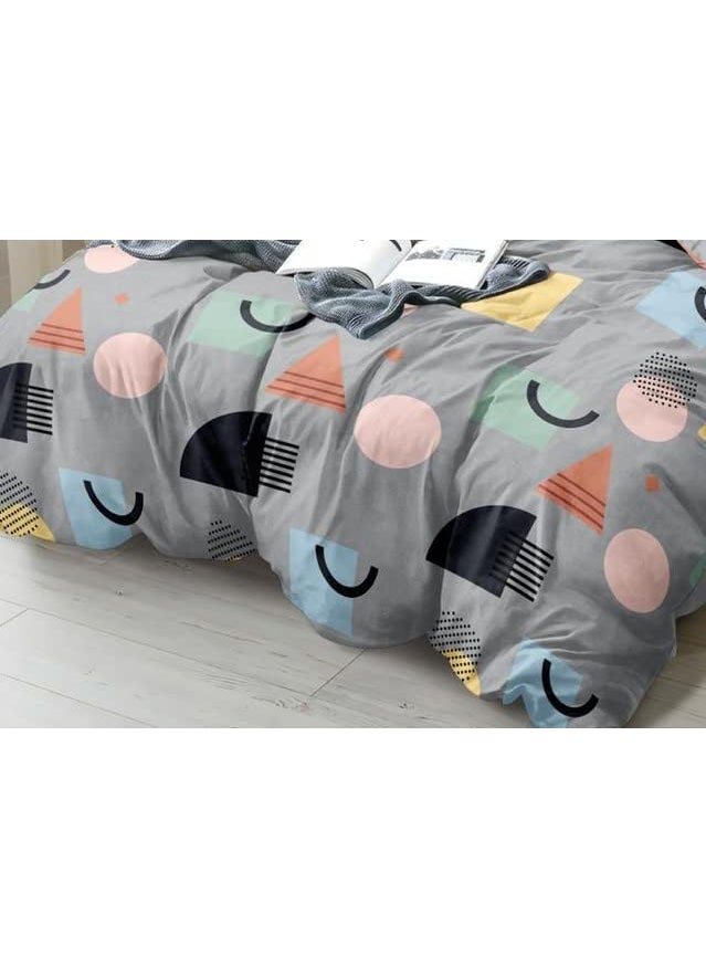 THE HOME STYLE Cotton Feel Glace Cotton Elastic Fitted All Around Elastic Printed Queen Size Double Bed Bedsheet with 2 Pillow Cover 60x78 Classic Grey