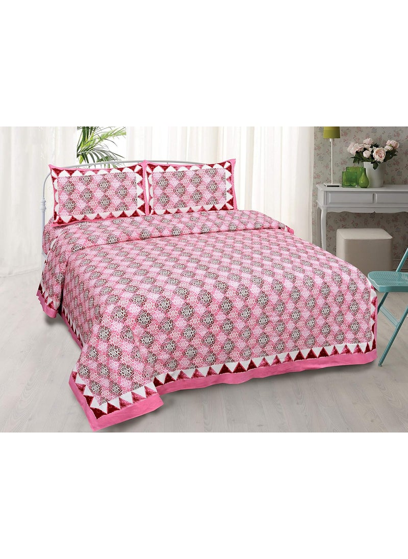 EasyGoods 240 TC Cotton Bedsheet for Double Bed Floral PinkEthnic24 Bedsheet King Size Bed CottonKing Size BedsheetDouble Bedsheet with 2 Pillow Covers 90x108 InchHandcrafted Bed Sheets