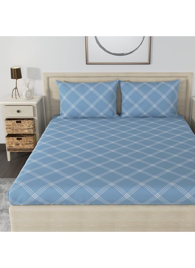 Huesland by Ahmedabad Cotton 186 TC Double Bedsheet Cotton King Size with 2 Pillow Covers 108x108 inches Blue