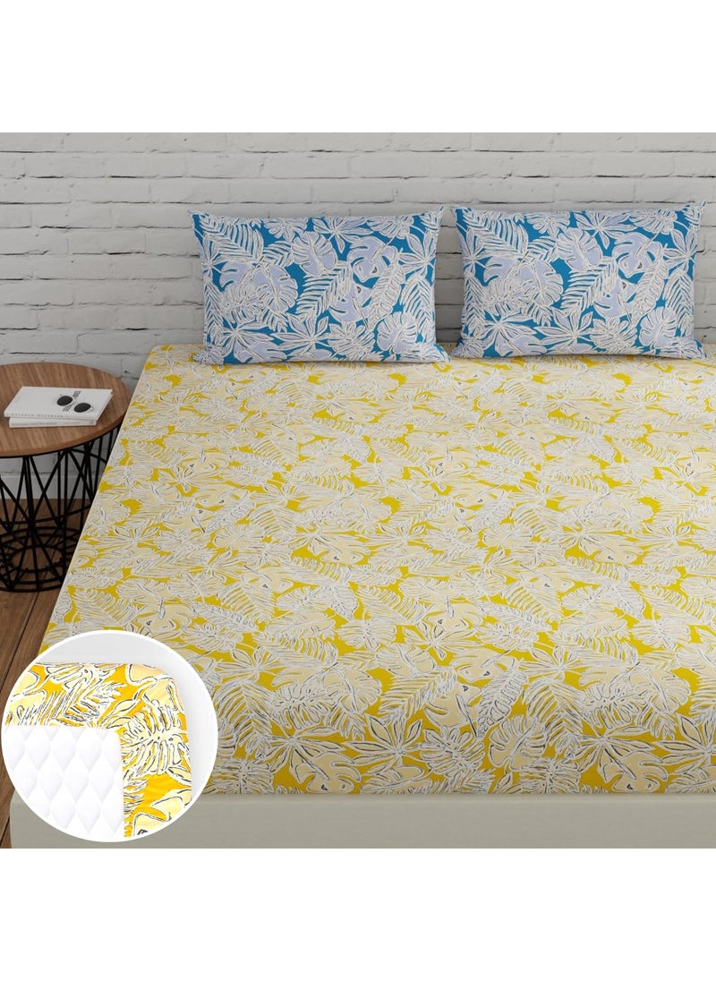 Huesland by Ahmedabad Cotton 144 TC Cotton Elastic Fitted Bedsheets King Size with 2 Pillow Covers 72x78 inches
