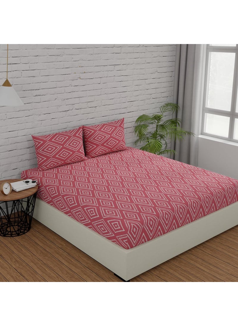 Huesland by Ahmedabad Cotton 144 TC King Size Bedsheet Cotton with 2 Pillow Covers 108 by 108 inch Peach Pink
