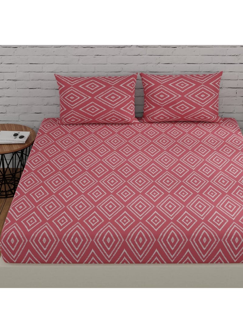 Huesland by Ahmedabad Cotton 144 TC King Size Bedsheet Cotton with 2 Pillow Covers 108 by 108 inch Peach Pink
