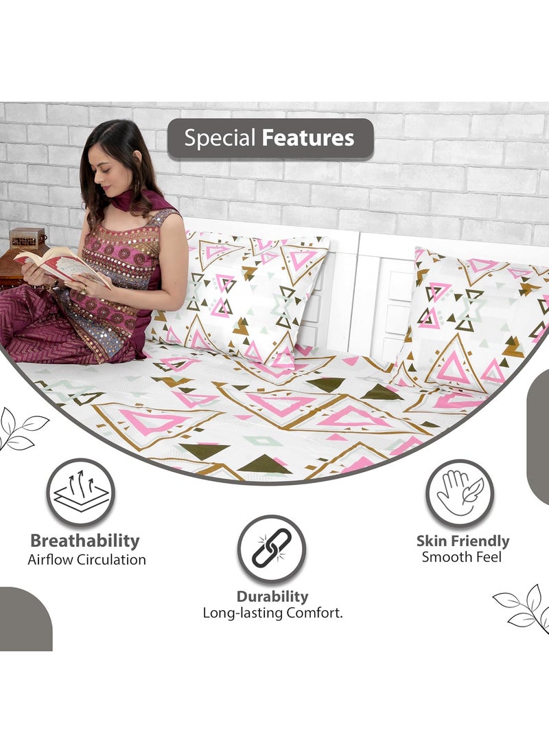 Divine Casa Bedsheet for Single Size Bed 144 TC Cotton Bedsheet for Single Size Bed with 1 Pillow Cover 145 X 223 cm Geometric White Gold Cotton Bedsheet