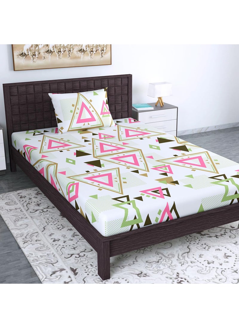 Divine Casa Bedsheet for Single Size Bed 144 TC Cotton Bedsheet for Single Size Bed with 1 Pillow Cover 145 X 223 cm Geometric White Gold Cotton Bedsheet